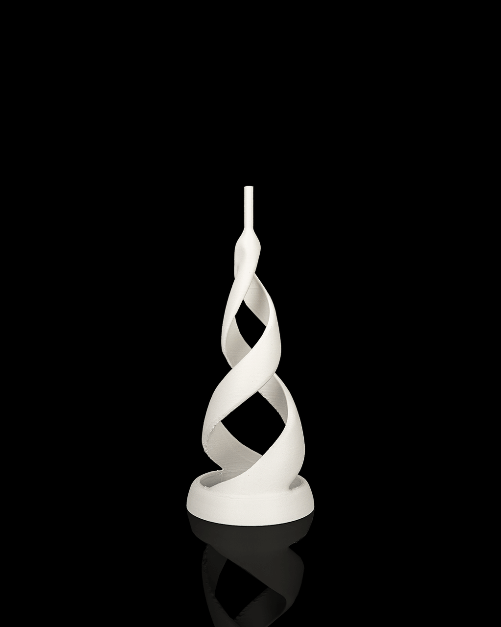 White spiral stand for the star topper, shown on its own, on a black background