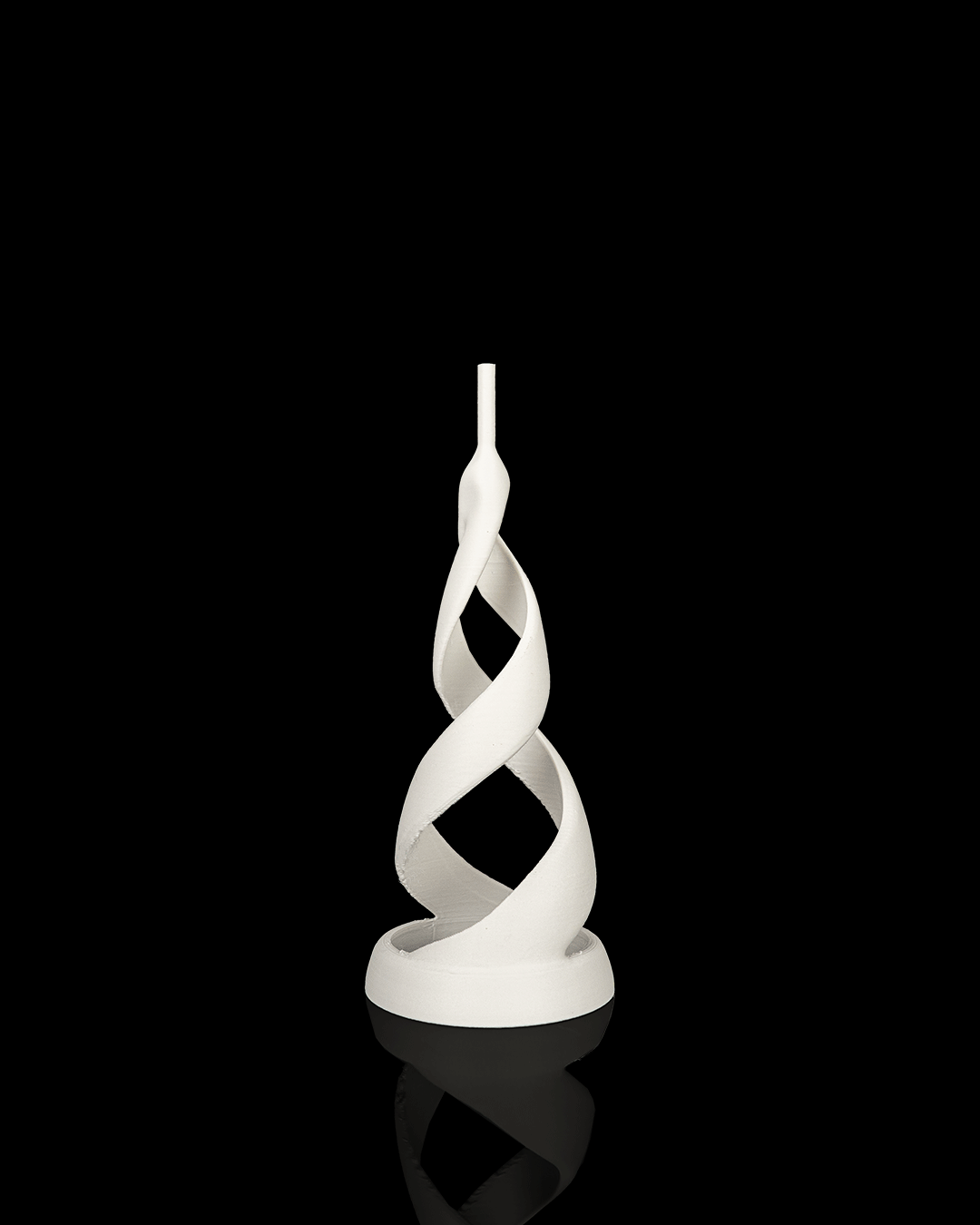 White spiral stand for the star topper, shown on its own, on a black background