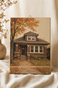 Custom illustrated house portrait on Baltic birch panel
