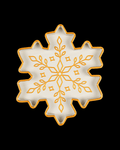 Top view of a white six-point snowflake tray with a gold rim and a gold branching leaf pattern, on a black background