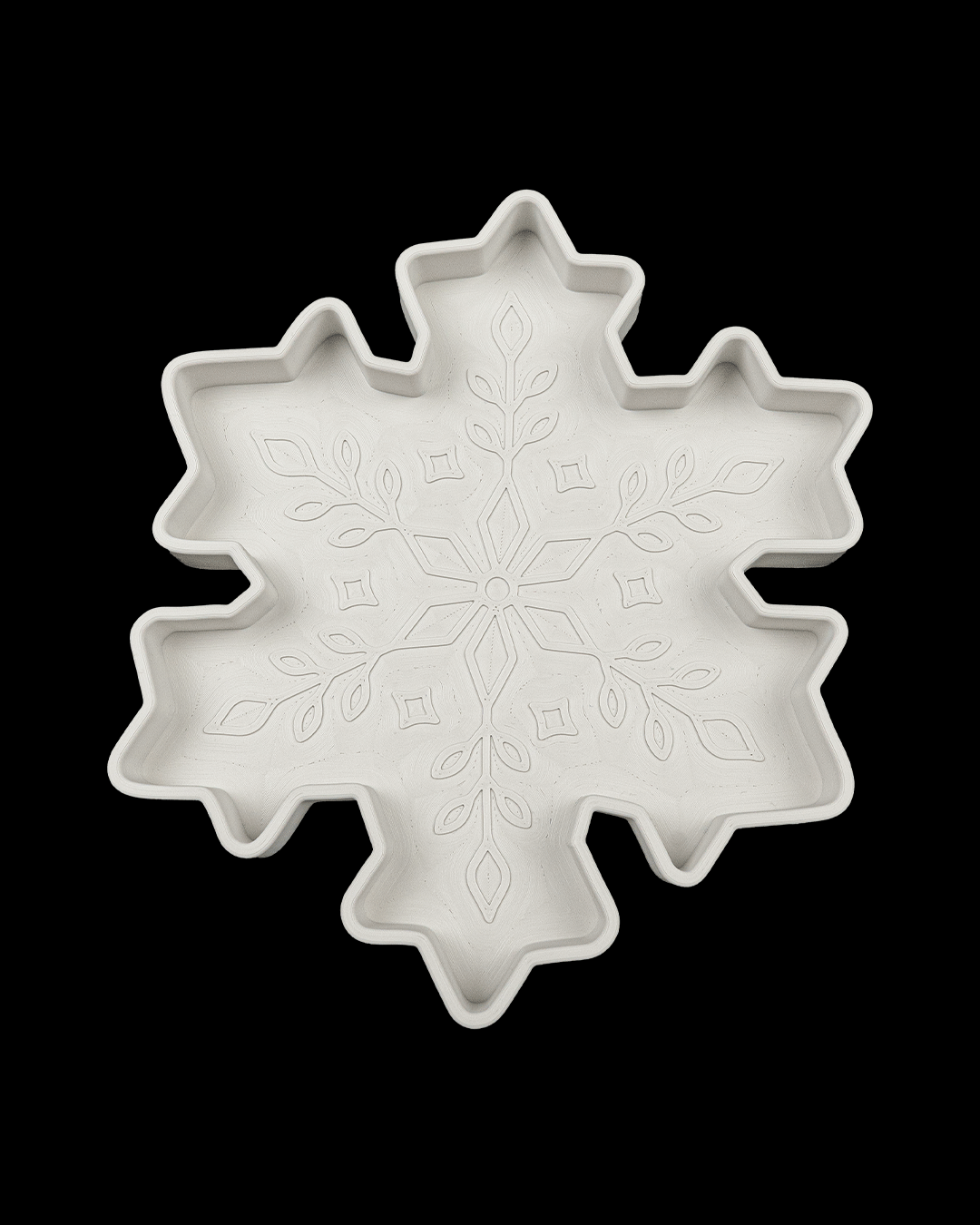 Custom colorway example: all-white snowflake tray, on a black background